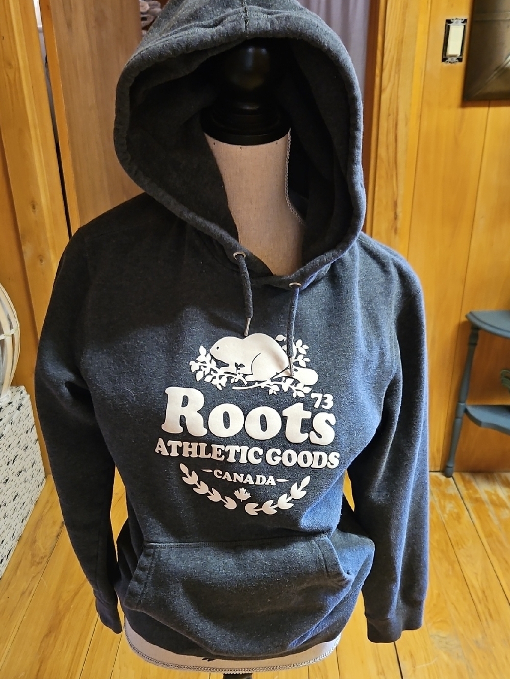 Roots Dark Gray Hoodie with White Logo Small